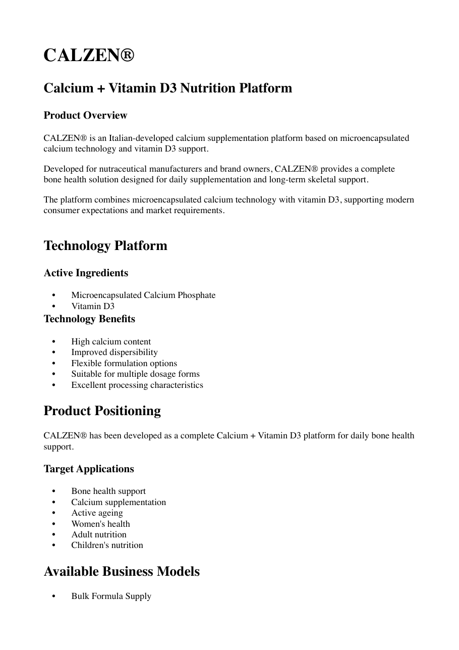 CALZEN® master product sheet preview