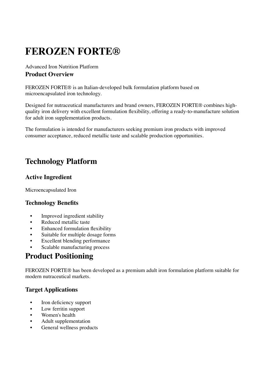 FEROZEN FORTE® master product sheet preview