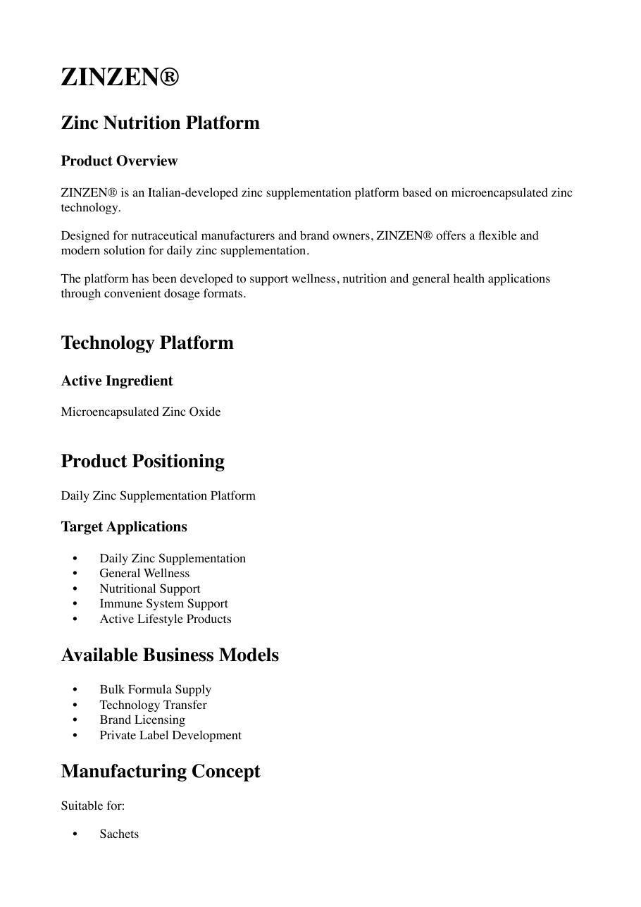 ZINZEN® master product sheet preview